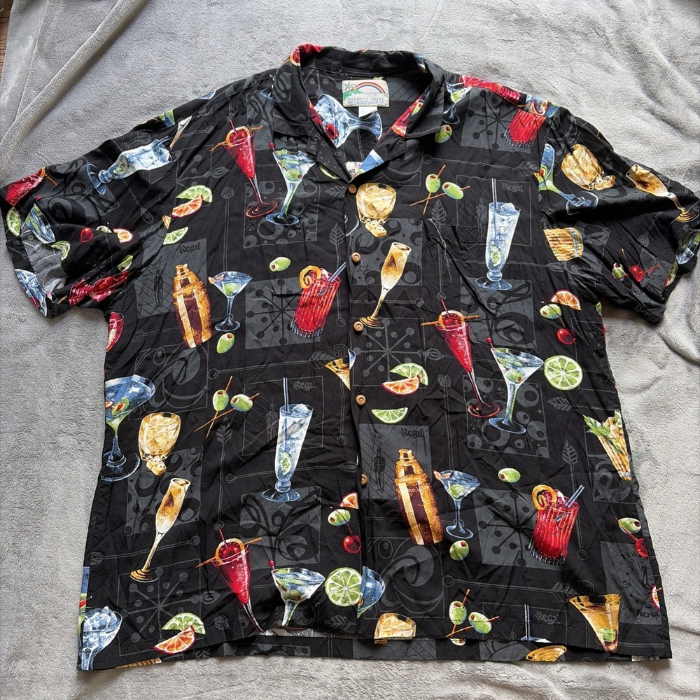 VTG Paradise Found Shirt Men's 2XL Hawaiian Button Martini Cocktail Drinks